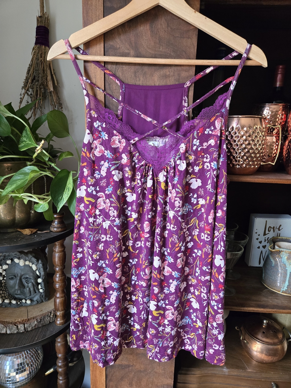 3/$20 MAURICES Purple Floral Strappy Tank Top, XL